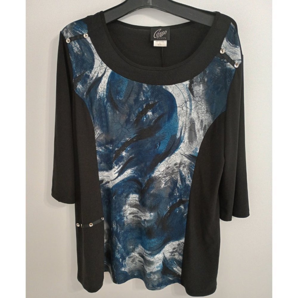Cazza Petite 3/4 sleeves black tunic with decorative buttons size XL